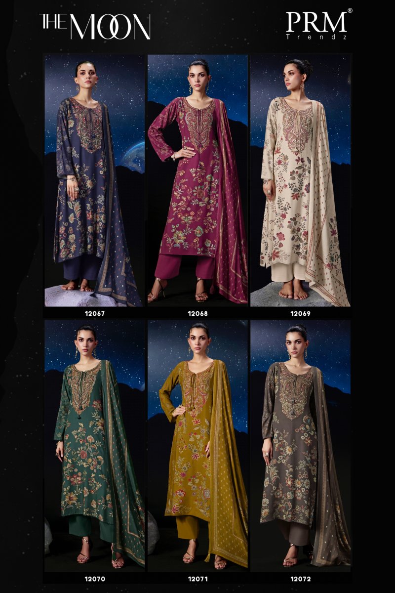 Moon By Prm Viscose Pashmina Printed Fancy Work Dress Material